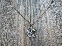 Bronze Jesus Christ Pendant Round Medallion, Our Lord with Crown of Thorns, French Antique Replica Medal, Artists Augis & Mazzoni France