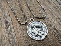 Sterling Silver Jesus Christ Pendant Medallion, Our Lord with Crown of Thorns, French Antique Replica Medal, Artists Augis & Mazzoni France