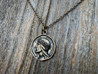 Bronze Jesus Christ Pendant Round Medallion, Our Lord with Crown of Thorns, French Antique Replica Medal, Artists Augis & Mazzoni France