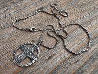 Sterling Silver Rare 5-Way Small Framed Oval, Antique Replica Cross Medal Scapular, Sacred Heart, Miraculous Medal, Holy Spirit, St Christop