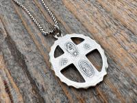 Sterling Silver Rare 5-Way Small Framed Oval, Antique Replica Cross Medal Scapular, Sacred Heart, Miraculous Medal, Holy Spirit, St Christop