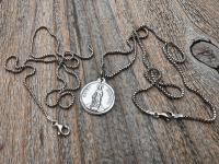 Shiny Oxidized Sterling Silver St. Dymphna Medallion, Antique Replica Medal Pendant, Saint of Anxiety, Mental Illness, Chain Necklace Option