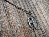 Sterling Silver Rare 5-Way Small Framed Oval, Antique Replica Cross Medal Scapular, Sacred Heart, Miraculous Medal, Holy Spirit, St Christop