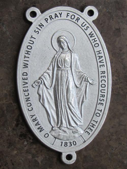 Custom Oversized 4" Tall Miraculous Medal Rosary Center from Italy, Large, Non-tarnishing Silver Metal, for Lasso Wall Rosary Group Rosary