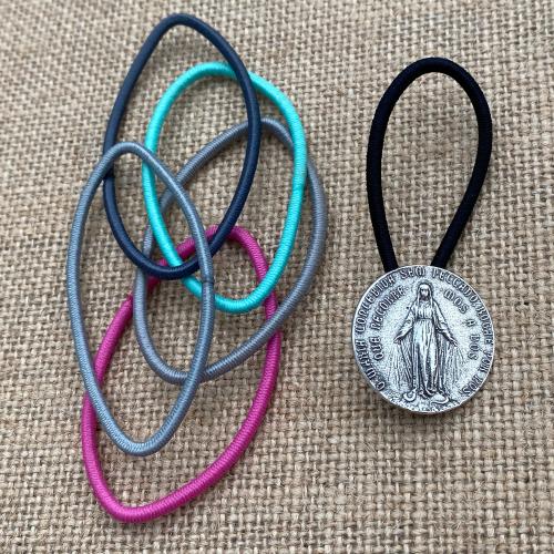 Miraculous Medal Pony Tail Button, Sterling Silver, Band Holder Elastics Marian Hair Accessory Blessed Virgin Mary Antique Replica, Portugal