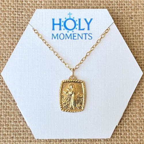 St. Francis of Assisi Gold Blessing Prayer Medal Pendant Necklace, Saint Catholic Italian, Antique Replica, May Lord Bless You and Keep You