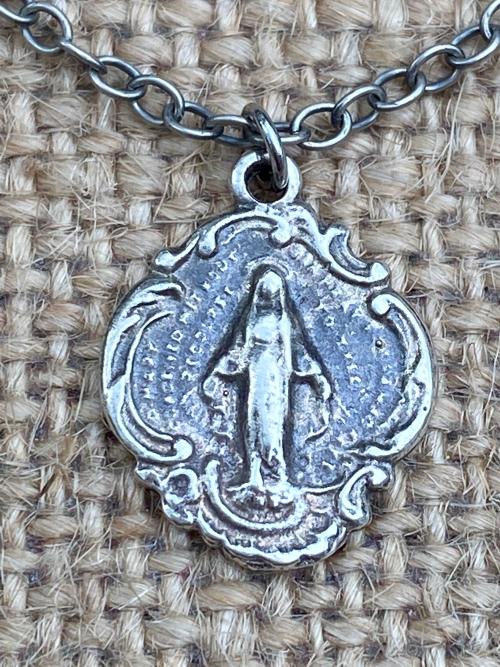 Sterling Silver Small Miraculous Medal, Antique Replica, Pendant Necklace, Blessed Virgin Mary, Our Lady of Lourdes, Our Lady Miracle, MM3