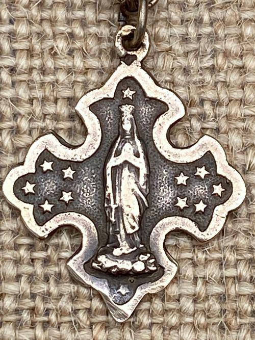 Bronze Crowned Mary with 12 Stars Medal Pendant and Necklace, Our Lady of Lourdes, French Antique Replica, Immaculate Conception, Immaculata