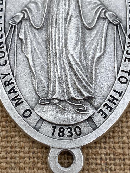 Custom Oversized 3.25" Tall Miraculous Medal Rosary Center from Italy, Large Non-tarnishing Silver Metal Lasso Wall Rosary Group Rosary Big