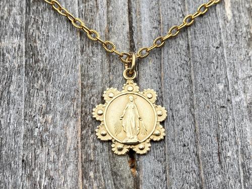 Gold Our Lady of the Rosary Medal, Antique Replica, Pendant Necklace, Notre-Dame-Du-Cap in Quebec, Our Lady of the Cape Shrine, Notre Dame