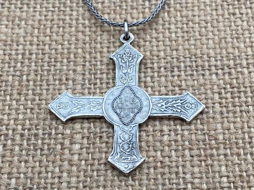 Sterling Silver St. Benedict Cross Medal Pendant, French Antique Replica, Necklace, 19th Century France, .925 Sterling Silver, Rare Cross