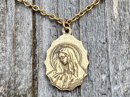 Antique Gold St. Peregrine Medal Pendant Necklace, Antique Replica, Patron Saint of Cancer Patients, Saint Peregrinus, Saint Pellegrino Gift