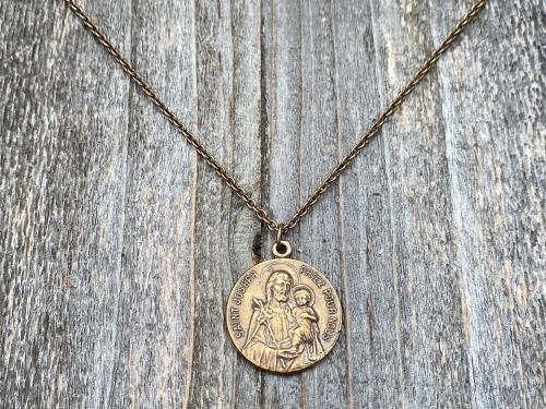 Bronze Saint Joseph French Medal, Antique Replica, Necklace, Priez Pour Nous, Oratoire St Joseph, Mont Royal, Montreal Quebec, Father Gift