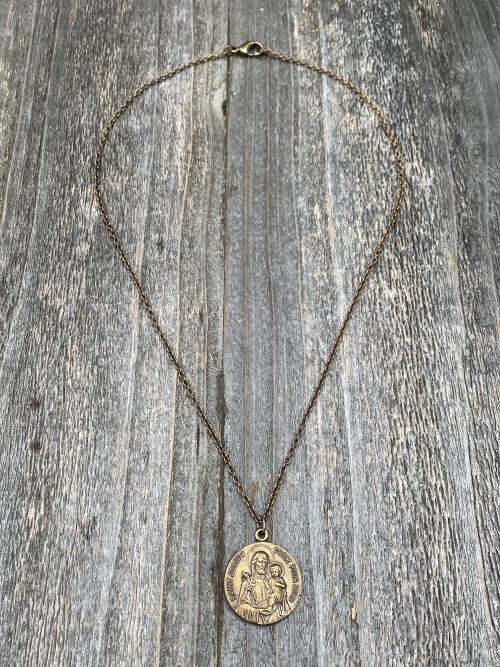 Bronze Saint Joseph French Medal, Antique Replica, Necklace, Priez Pour Nous, Oratoire St Joseph, Mont Royal, Montreal Quebec, Father Gift