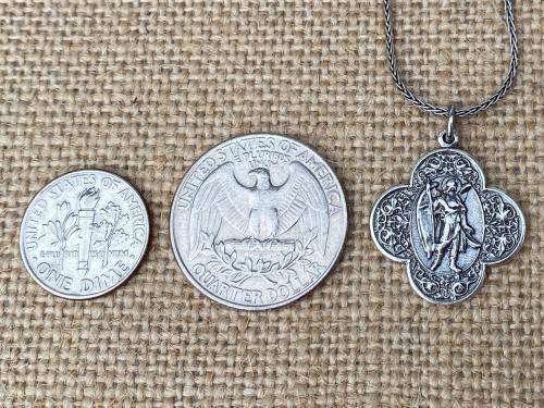 Sterling Silver St. Raphael Necklace & Seraphinite Earrings Set, Saint Raphael the Archangel Medal, Angel of Healing, Antique Replicas, .925