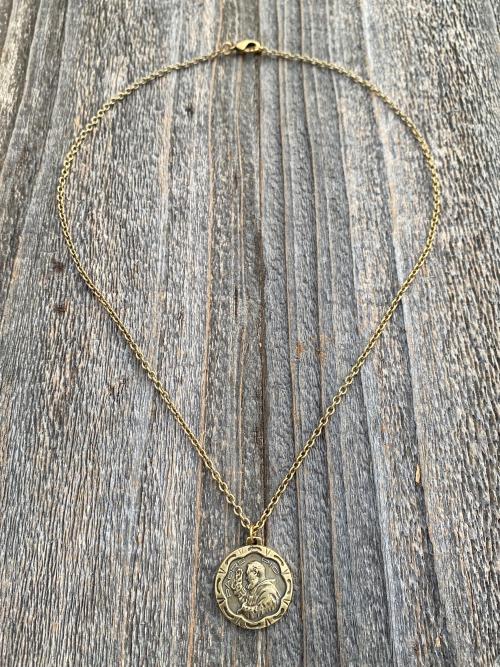 Antique Gold Saint Padre Pio Antique Replica Medal Pendant Necklace, Saint Pius of Pietrelcina, Stigmatized Priest, Healing, Stigmata, Rare