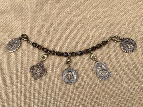 Bronzite Gemstone Loop with Lobster Clasps to Attach Bronze Medals, Crosses and Crucifixes, Keychain for Medals, Prayer Organizer for Medals