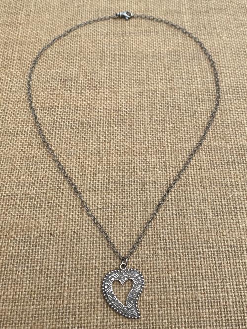 Sterling Silver Milagro Heart Pendant Necklace, Antique Replica, Mexican Milagro Heart, 18 inch sterling chain, Oxidized Heart Necklace