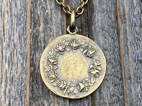 Antique Gold St Michael Medal Pendant Necklace, Rare French Antique Replica, Artist Louis Tricard, Ora Pro Nobis, Saint Michael Pray for Us