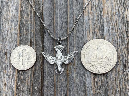 Sterling Silver Holy Spirit Dove Necklace, Descending Dove Pendant, Antique Replica, Descending Holy Spirit Pendant, Confirmation Necklace