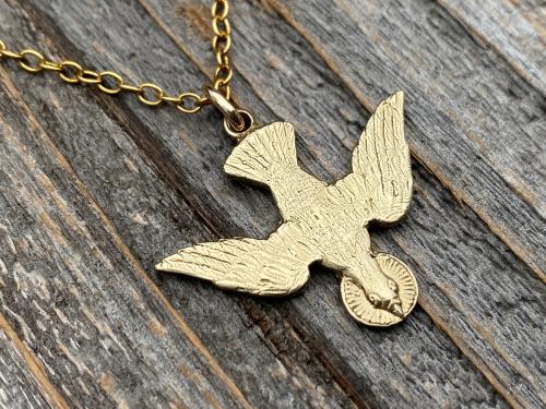Gold Holy Spirit Dove Pendant Necklace, French Antique Replica, Descending Dove Pendant, Descending Holy Spirit Dove, Holy Spirit Necklace
