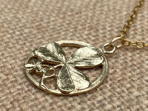 Gold Shamrock Pendant Necklace, Saint Patrick Doctrine of Trinity Medal, Antique Replica, Holy Trinity Medal, Irish Catholic Gift Necklace