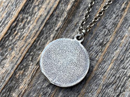 Sterling Silver Come Holy Ghost Medal, Holy Spirit Pendant Necklace, Antique Replica, Sacred Heart of Jesus, Veni Sancte Spiritus, VSS-1