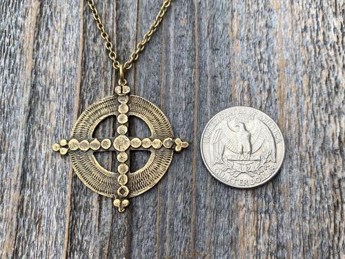 Antique Gold Ancient Christian Cross Pendant Necklace, Antique Replica, Large Gold Cross Pendant, Antique Artisan Handmade Cross, Big Cross
