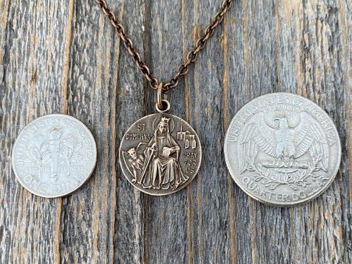 Bronze St. Dymphna Medal, Saint Dymphna Pendant, St Dymphna Necklace, Antique Replica, Patron Saint of Anxiety, Saint of Mental Illness