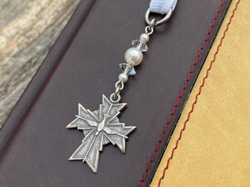 Sterling Silver Holy Spirit Dove Cross Bookmark, Bible Bookmark, Swarovski Crystals and Pearls, Confirmation Gift, Religious Book Mark, Dove