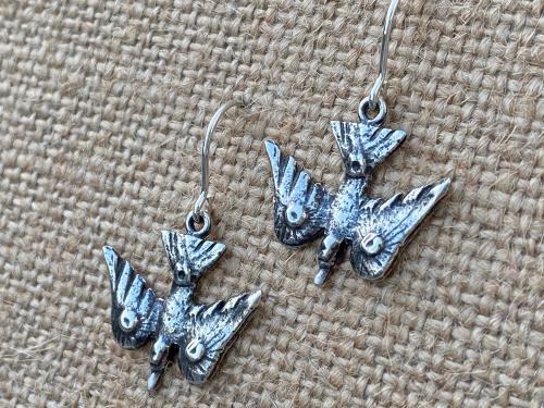 Sterling Silver Holy Spirit Dove Earrings, Antique Replica Doves, Descending Dove Earrings, Sterling Silver French Hook Wires, Holy Ghost