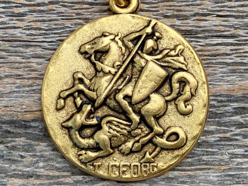 Antique Gold Plated St George Medal Pendant Necklace, Antique Replica, Rare Saint George Medal, Protection against Christ's enemies, Dragon