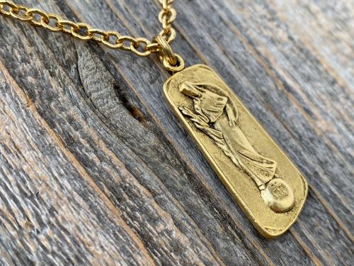 Antique Gold Plated Our Lady of Mental Peace Pendant Necklace, Gold Blessed Virgin Mary Pendant, Antique Replica, Blessed Virgin Mary Medal