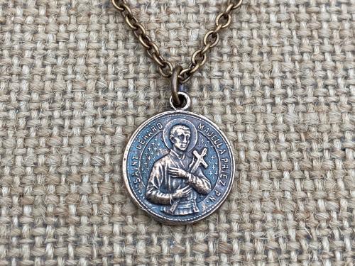 Bronze Saint Gerard Majella Medal Pendant Necklace, French Antique Replica, Artist Penin, Patron Saint of Expectant Mothers, of Fertility