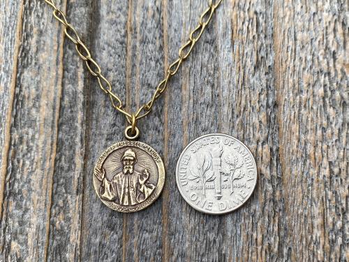 Antique Gold St Charbel Makhlouf Medal Pendant Necklace, Replica of Rare Saint Sharbel Charm, Lebanese Saint, Miraculous Healing Intercessor
