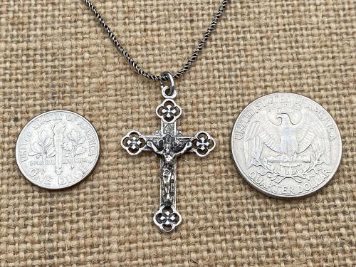 Sterling Silver Antique Replica French Crucifix, Souvenir of Lourdes, Pendant Necklace, Crucifix Cross from France, Notre Dame de Lourdes