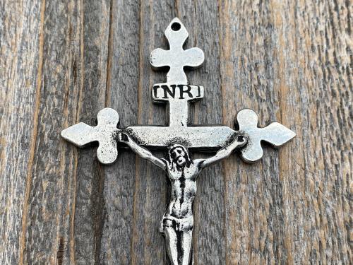 Antiqued Pewter Large Miraculous Medal Rosary Center and/or Crucifix, French Antique Replicas, Rare Oversized Rosary Parts, 1.25 inch Center