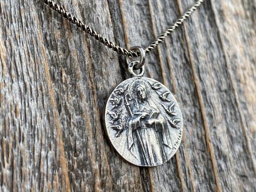 Fertility Saint Colette of Corbie Sterling Silver Medal and Necklace, By French Artist Tricard, Antique Replica, Patron Saint of Fertility