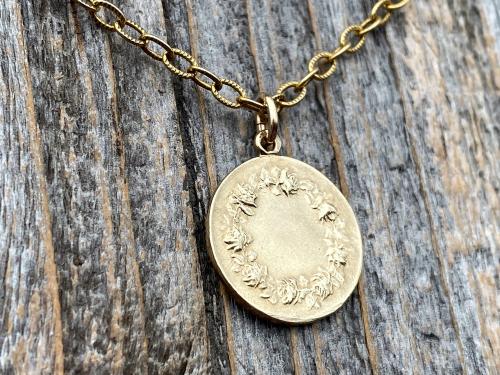 Gold St Charles Borromeo Medal and Necklace, By French Artist Tricard, Antique Replica, Patron Saint of Stomach Ailments, Weight Loss