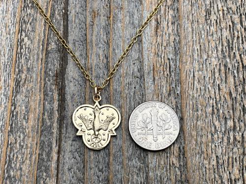 Gold 7 Gifts of the Holy Spirit Medal Pendant and Necklace, Antique Replica Holy Trinity Medallion, Holy Spirit Dove, Holy Ghost Pendant