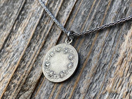 Sterling Silver Saint Joan of Arc Medallion and Necklace, Rare Latin medal signed by French Artist Louis Tricard, Handmade Antique Replica