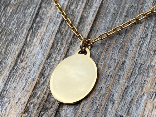 Antiqued Shiny Gold St Michael Medallion Necklace, Antique Replica French Saint Michael the Archangel, Saint Michel from France, By PCH