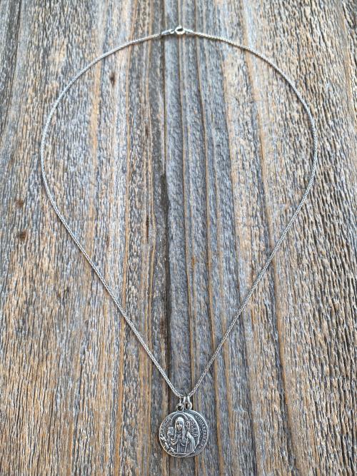 St Gerard Majella & St Colette of Corbie Sterling Silver Cluster Necklace, Patron Saints of Fertility + Expectant Mothers, Antique Replicas