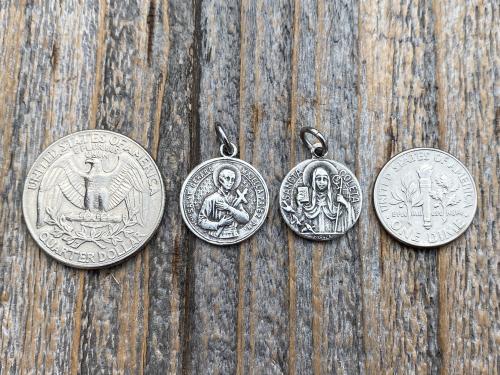 St Gerard Majella & St Colette of Corbie Sterling Silver Cluster Necklace, Patron Saints of Fertility + Expectant Mothers, Antique Replicas