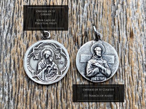St Gerard Majella & St Colette of Corbie Sterling Silver Cluster Necklace, Patron Saints of Fertility + Expectant Mothers, Antique Replicas