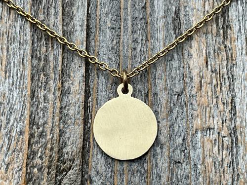 Antiqued Gold Saint Sebastian Medal Necklace, Patron Saint Athletes Soldiers, Antique Replica of Rare French St Sebastien Medallion Pendant