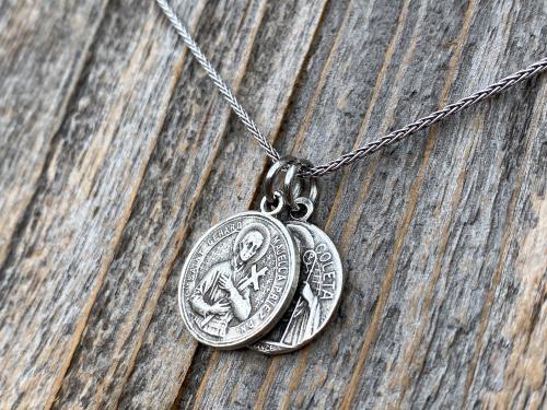 St Gerard Majella & St Colette of Corbie Sterling Silver Cluster Necklace, Patron Saints of Fertility + Expectant Mothers, Antique Replicas