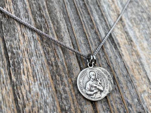 St Gerard Majella & St Colette of Corbie Sterling Silver Cluster Necklace, Patron Saints of Fertility + Expectant Mothers, Antique Replicas