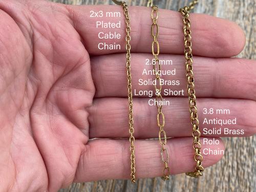 Add Antiqued Gold Chain Necklace, Antique Gold Chain Styles in Various Lengths, Rolo, Long & Short, or Cable style, to your order