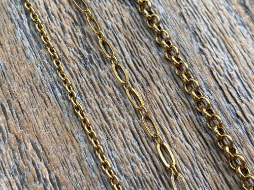 Add Antiqued Gold Chain Necklace, Antique Gold Chain Styles in Various Lengths, Rolo, Long & Short, or Cable style, to your order